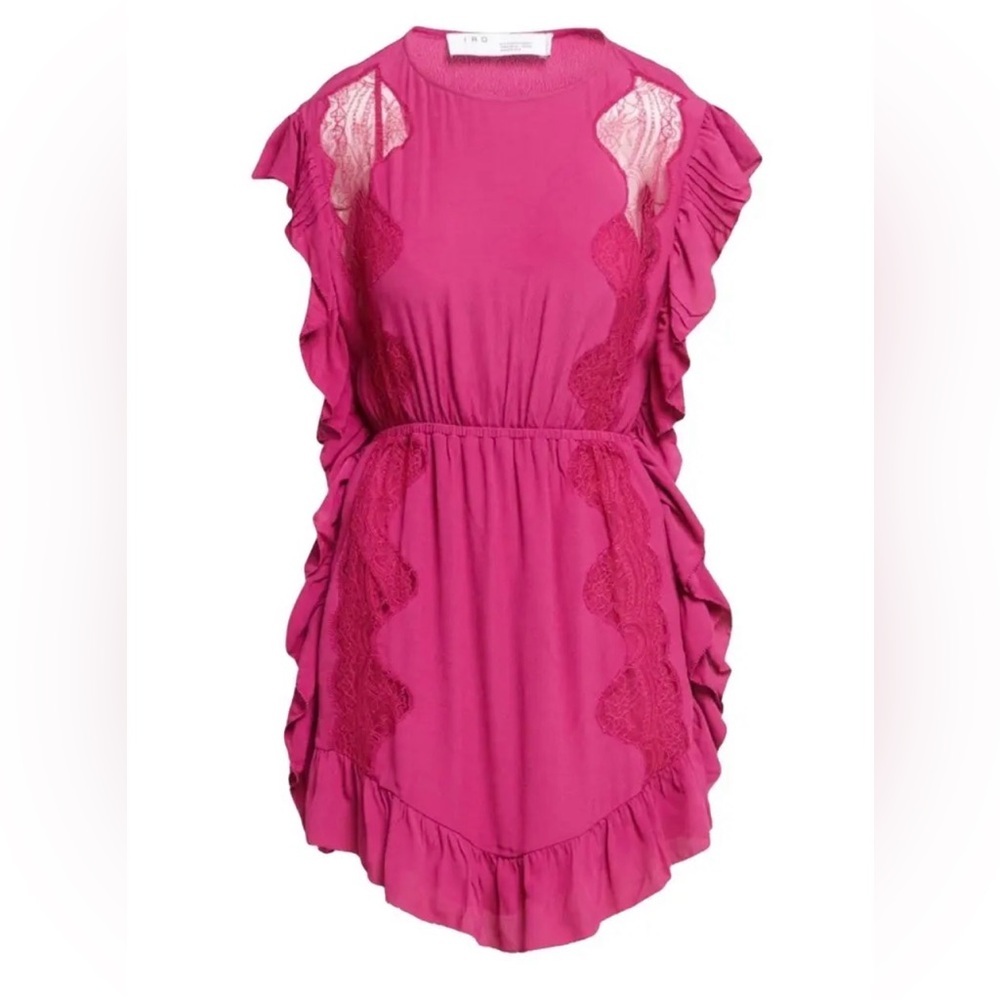 IRO Zestful Fuchsia Ruffle Lace Mini Dress EU 36 / US 4 Small - Picture 4 of 7